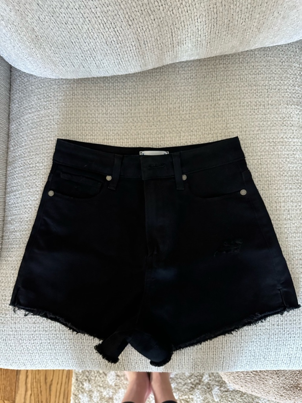 PAIGE Black Denim High-Rise Cutoff Shorts